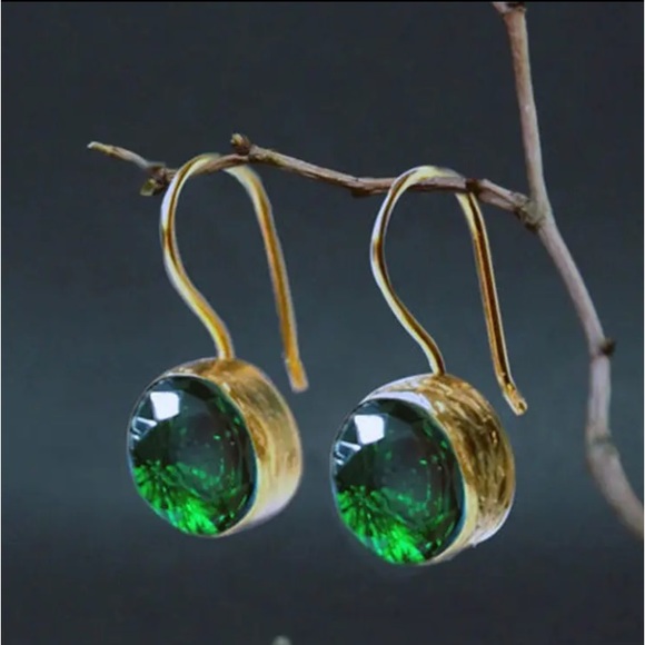Sundance Jewelry - COPY - Green Onyx & 14k Gold Plated Earrings 2”